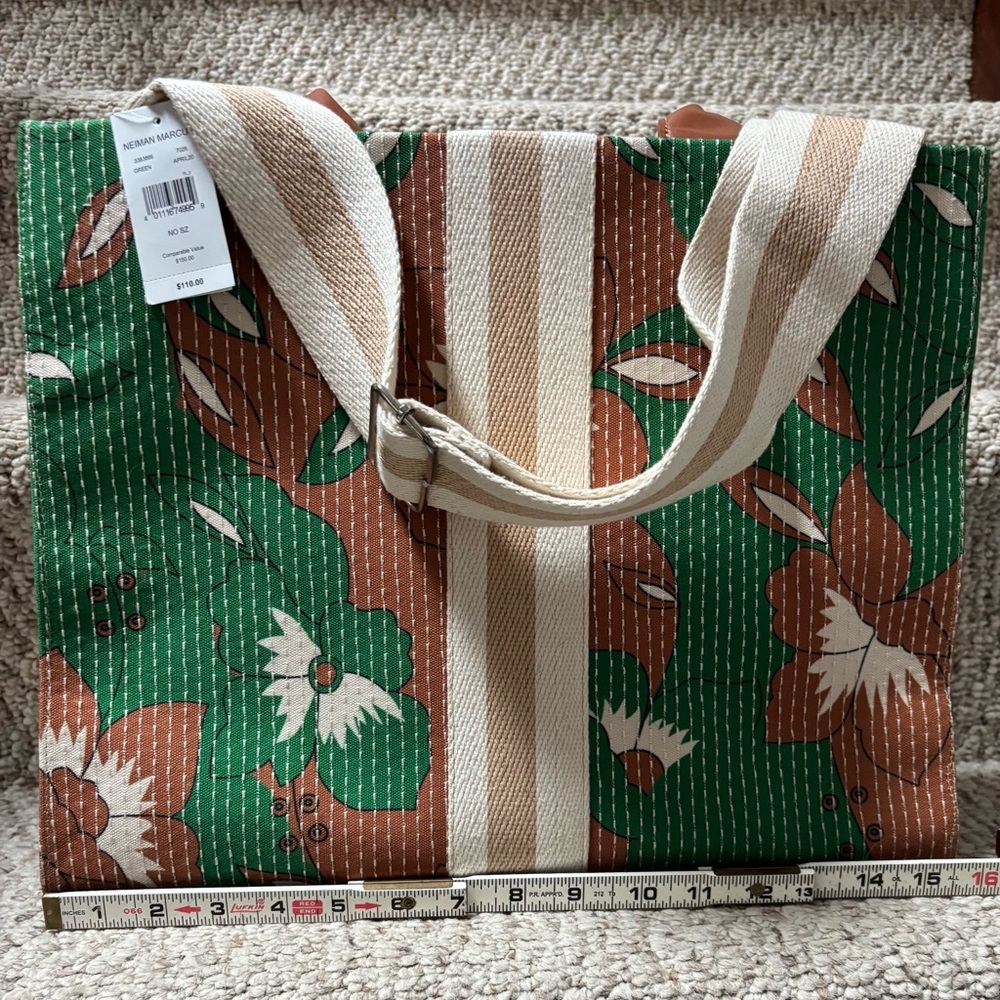 Neiman Marcus Floral Green and Brown Tote Bag - Picture 9 of 10